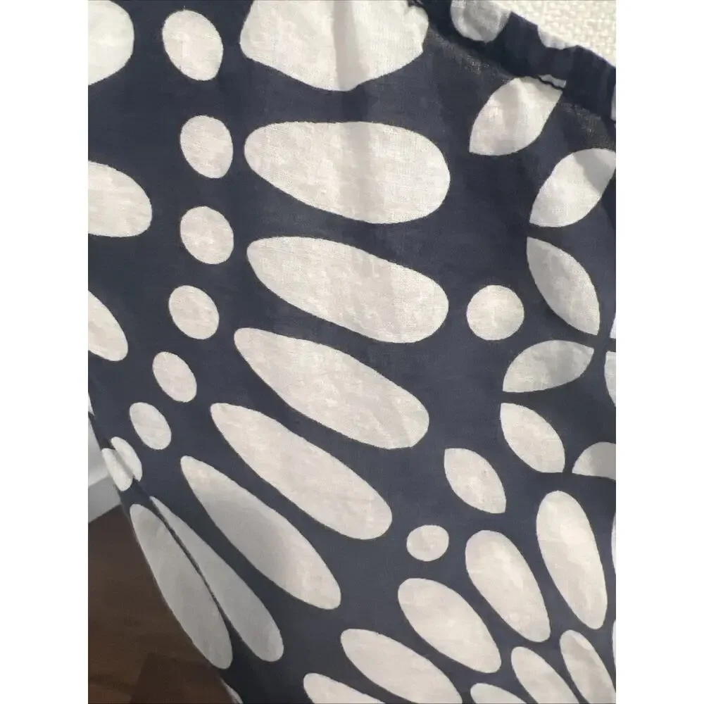 Tory Burch Top Size 6 Blue White Geometric Sleeveless Tie Mod Resort Blouse